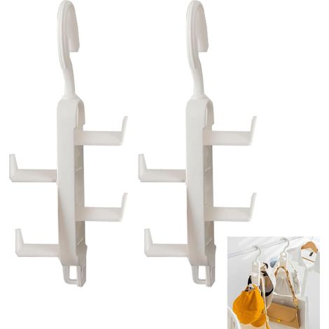 Juego de 2 perchas para bolsos con 4 ganchos, pequeño armario, resistente soporte para bolsos y accesorios.