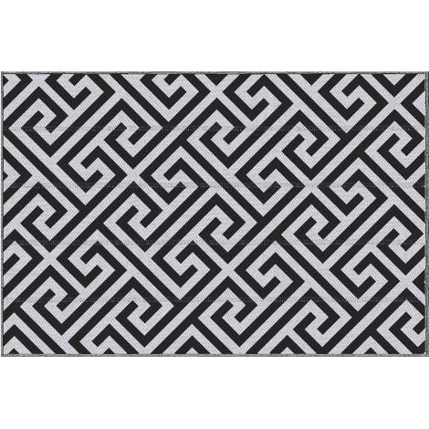 Tappeto da esterno in plastica impermeabile 121 x 182 cm – Tappeto doppia faccia nero e bianco per terrazza, giardino, balcone e vialetto