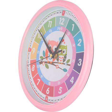 Horloge murale enfant en plastique, design moderne créatif quartz, pour salon décoration murale, style personnalisé rose (sans piles). (1/5)