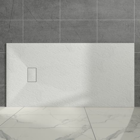 Aquariss White Rectangular Shower Tray Slate Effect SMC Slip-Resistant Shower Base for Enclosures 1800x900mm with Waste