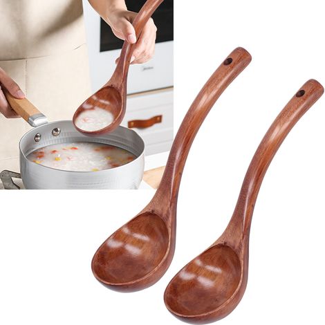 Cuillère en bois massif à long manche, idéale pour un usage domestique, notamment pour les plats en terre cuite, le porridge et le congee japonais. Son ouverture mesure 8 cm de diamètre. (1/5)
