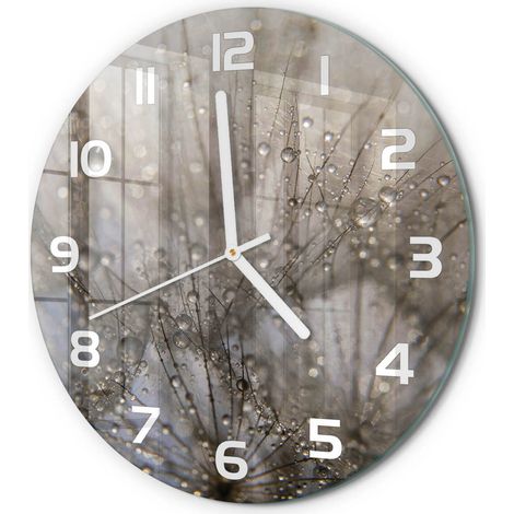 Horloge Murale Ronde Décoration Cuisine en Verre Trempé Silencieuse Moderne Graines de pissenlit fi 30 cm (1/5)