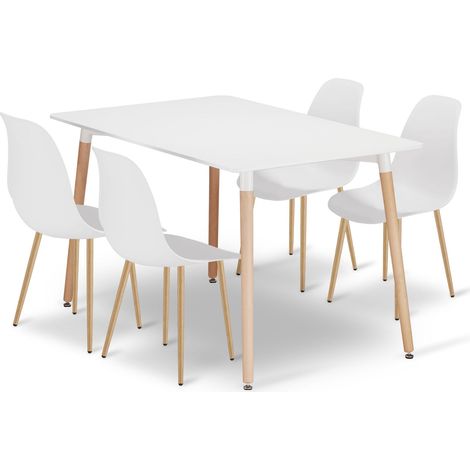 Ensemble Repas - Leobert - Adria - Blanc/Pieds Naturels - 120 X 80 Cm - 5 Pièces (1/5)