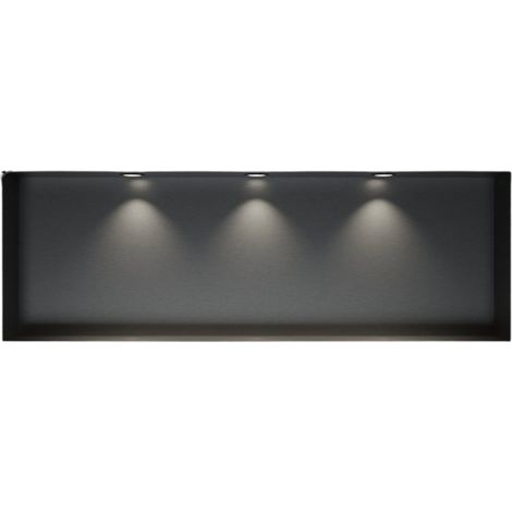 BERNSTEIN - Niche murale douche acier inox + 3 Spots LED, étagère douche encastrable NT309010X - 30x90x10cm (HxLxP) - Gun métal, 3x Spot noir mat