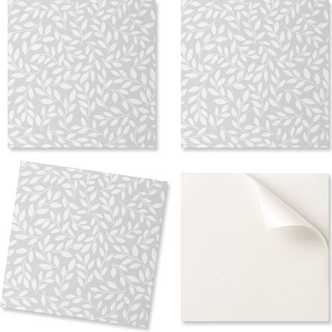 Juego de baldosas de vinilo autoadhesivas con delicado estampado de hojas, 20x20x20 cm.