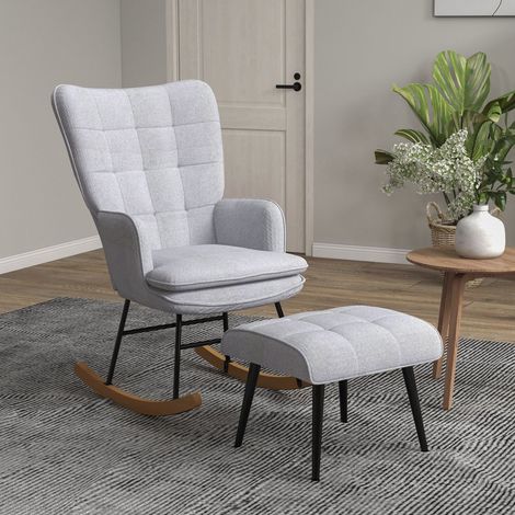 Mecedora,sillón mecedora reposapiés sillón butaca reclinable de lino, capacidad de peso hasta 130 kg gris claro (1/5)