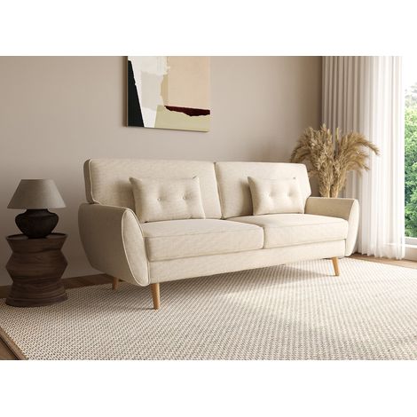 Deco In Paris – Canapé convertible clic clac 3 places – Tissu beige – Dimensions 208x90x85 cm – Couchage 170x114 cm – Pieds en bois