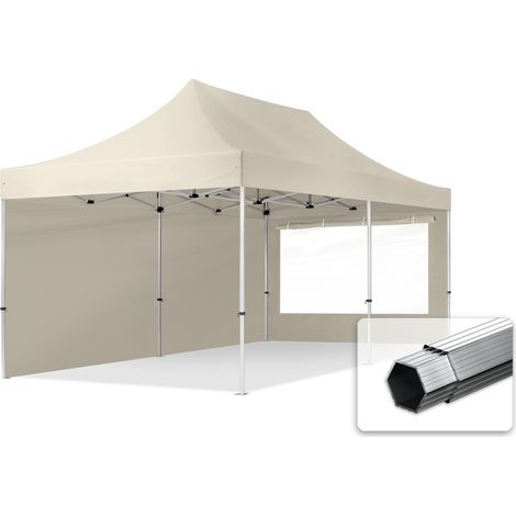 3x6m Pop Up Gazebo PROFESSIONAL Aluminium 40 mm, incl. Sidewalls with Panorama Windows, cream High Performance Polyester approx. 400g/m² (1/5)