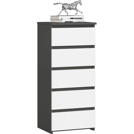 Commode AKORD CL5 Gris Graphite 40 cm 5 tiroirs façade Blanche 40x35x92 cm
