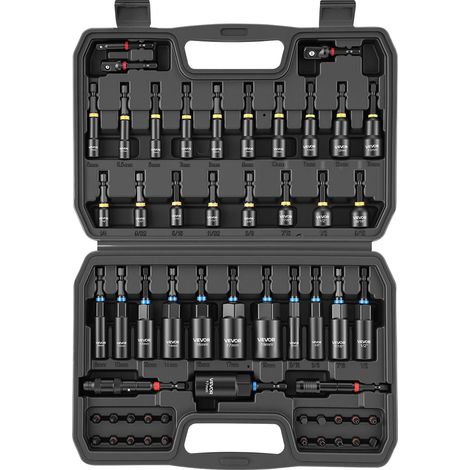 Jeu de Douilles, 55 PCS, Tailles SAE et Métriques, Coffret de Douilles Magnétiques pour Visseuse, pour Auto, Maison et Bricolage, avec Embouts de Vissage, Rallonges et Mallette de Transport (1/5)