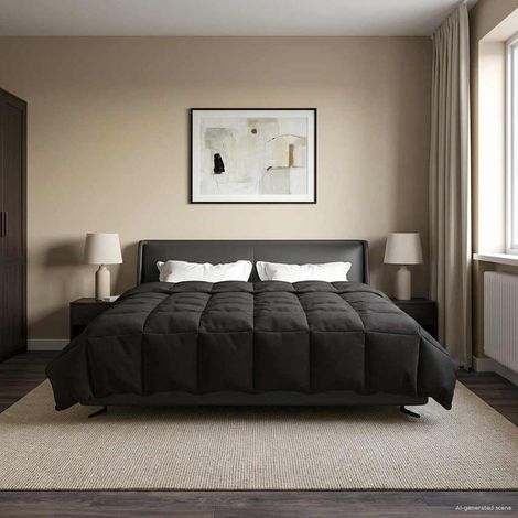 Couette d’hiver matelassée réversible en microfibre anthracite 240 x 260 cm - PANGIVO (1/5)
