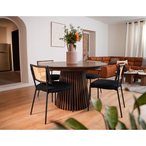 Luciano - lot de 2 chaises cannage - en tissu bouclette - noir (1/5)