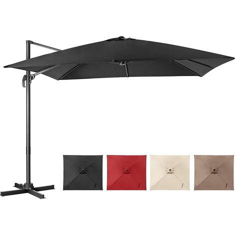COSTWAY Sombrilla Terraza Exterior 3x3M con Base Cruzada, Sombrilla Rectangular 3 Inclinaciones, Rotación 360°, Parasol Excentrico Grande Jardin Terraza Playa Exterior Negro