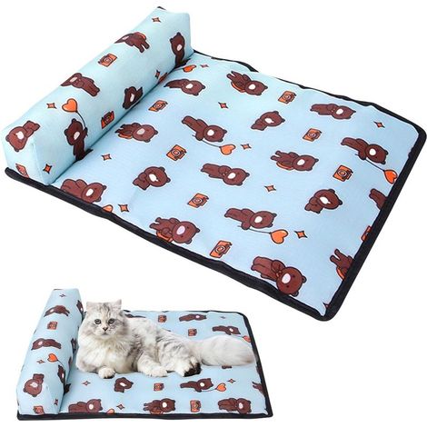 Tapis Rafraîchissant pour Chiens et Chats en Soie Glacée Coussin Rafraîchissant pour Niche, Bleu Clair-S