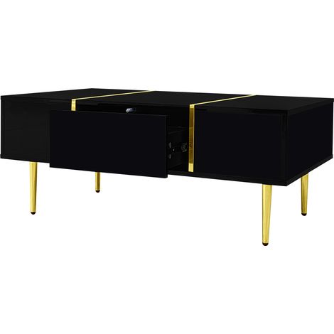 Tavolino da salotto moderno nero lucido con 2 cassetti (1/5)