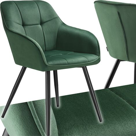 Chaise rembourrée en velours matelassé avec dossier continu vert foncé (1/5)