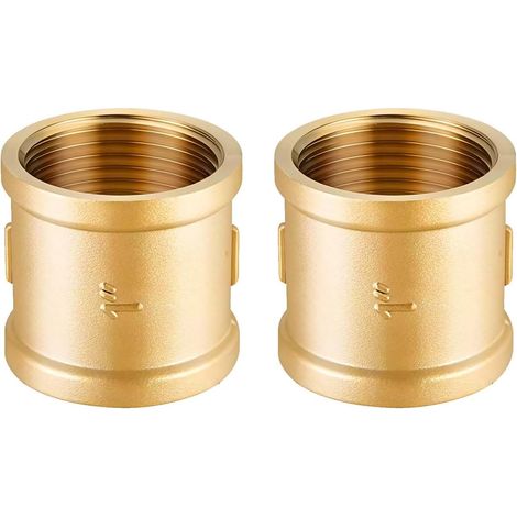 Lot de 2 Manchon en Laiton 1 Pouce Raccord Fileté Femelle Double IG/IG Manchon Filetage Interne Connecteur Laiton pour Raccords de Tuyauterie (1/5)