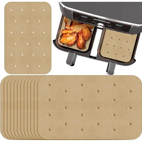 Papier sulfurisé rectangulaire pour friteuse à air chaud, 100 feuilles 20,5 x 14 cm, compatible friteuses double zone Ninja Food Dual AF300EU AF400EU, accessoire friteuse sans huile (1/5)