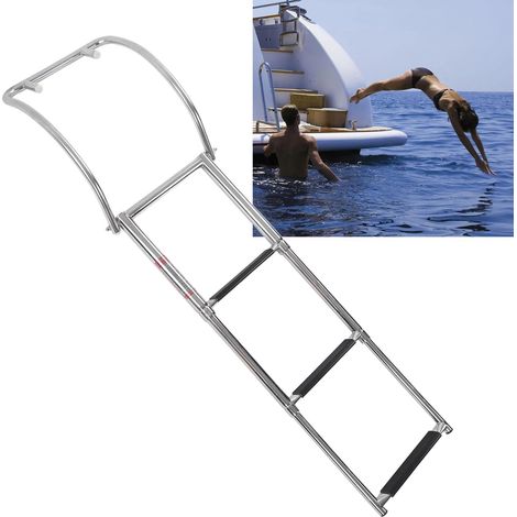 Échelle de pont pliable à trois marches pour yacht, en acier inoxydable 316 (surdimensionnée et trop lourde) (1/5)