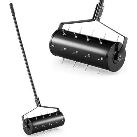 Rasenlüfterwalze mit Griff und Spikes, 44 x 128 cm, Schwarz