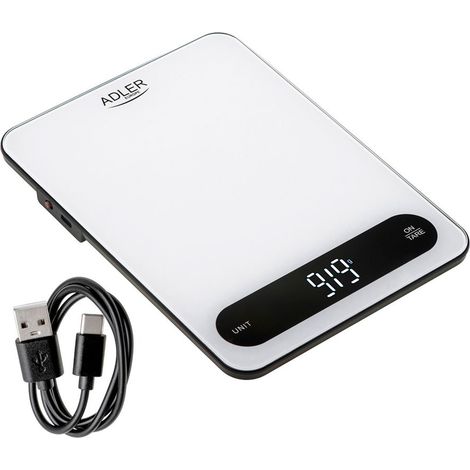 Báscula de cocina con batería recargable ad3177, máximo 10 kg, blanca