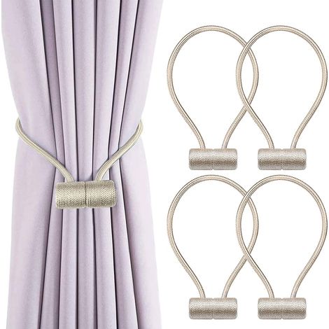 Lot de 4 Embrasses de Rideaux, Embrasses Rideau Aimantée Tressage Magnétiques Rideaux Boucle pour Décoration de Bureau Maison (Beige) (1/5)