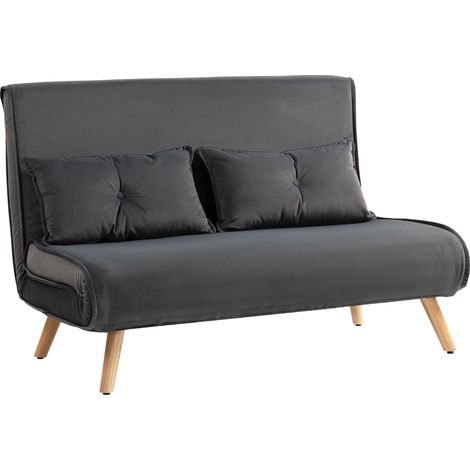 Sofá cama de 2 plazas, sofá convertible, respaldo ajustable, tapizado de tela, estructura metálica, color gris. (1/5)