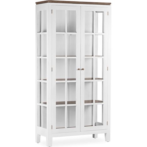 Vitrine provençale 2 portes bois massif de mindi blanc et marron Kirest 95cm (1/5)