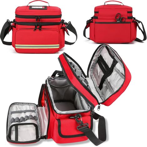 Trousse de Secours Vide, Trousse Infirmiere Pharmacie Voyage, Sac de Rangement de Médecine Portable avec Bandoulière, Double Couche, pour Maison Bureau voiture Camping et Randonnée (1/5)
