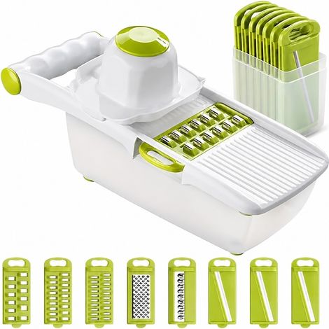 Mandoline, coupe-légumes tout-en-un avec lame en acier inoxydable, protège-main et récipient alimentaire, modèle professionnel (1/5)