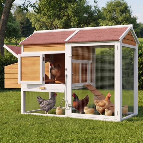 CHICFURN Gallinero exterior 185 × 91 × 115 cm para 6 a 7 gallinas, madera natural, con ponedero (1/5)