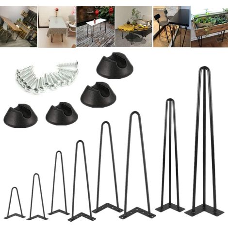 Pieds de table en épingle à cheveux quatre pièces Qimu, cadre de table en métal, pieds en épingle à cheveux noirs, 25 cm, bipolaire, adaptés aux bureaux, tables basses, armoires TV, meubles, projets d