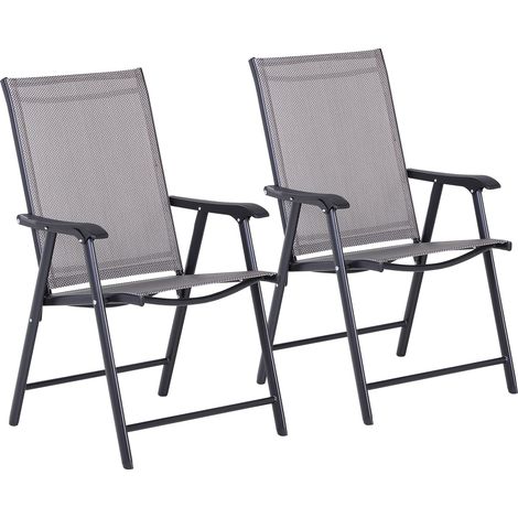 Chaises camping pliantes avec accoudoirs lot de 2 métal gris pêche 58 x 64 x 94 cm (1/5)