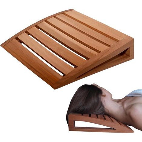 Coussin de soutien ergonomique en bois pour appui-tête de sauna avec repose-pieds antidérapant - adapté aux saunas infrarouges (1/5)