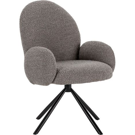 Chaise pivotante tissu bouclettes gris clair pied métal noir - MORENO (1/5)