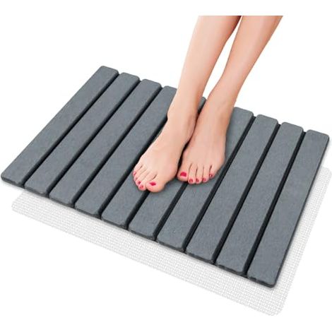 Faltbare Badematte aus natürlicher Kieselgur, rutschfest, schnelltrocknend, extrem saugfähig, 60 x 39 cm, Duschmatte für Bad, Haushalt und Küche (1/5)
