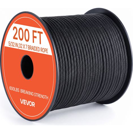 VEVOR Corda Paracord 4 mm x 60 m in Nylon, Corda da Paracadute 550 Tattica, Paracord a 7 Fili, Resistenza alla Rottura 272 kg, Corda Tattica Multiuso per Campeggio, Sopravvivenza e Braccialetti, Nera (1/5)