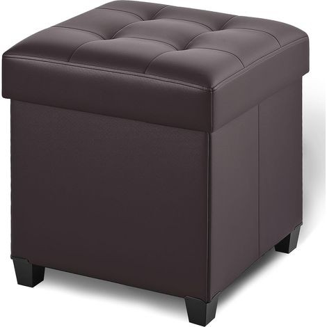Pouf de rangement pliable avec espace de rangement, cube d'assise avec couvercle, pour salon, chambre à coucher, dortoir, marron, 45 x 45 x 50,7 cm (1/5)