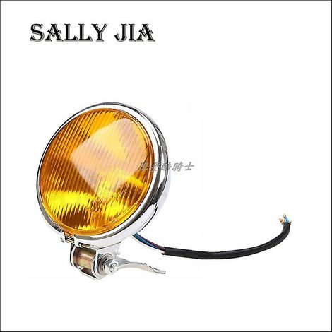 Phares de moto rétro en métal modifié, phares rétro noirs, phares rétro à verre jaune, éclairage de près et de loin (sans placage LED sur le verre jaune) (1/5)