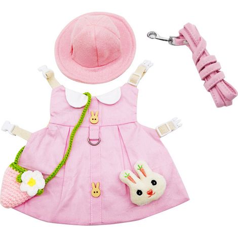 Déguisement pour petits animaux avec accessoires, harnais, gilet et laisse pour lapin, chapeau inclus. Adorable costume de Pâques avec mini-sac.