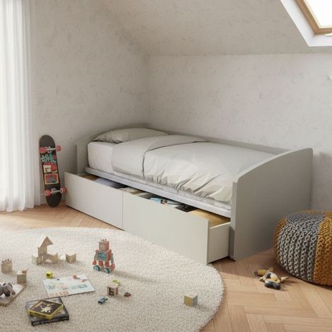 Divano letto singolo con cassettoni: il tuo 3-in-1 salvaspazio - Ecru cappuccino