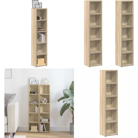 Armoires à CD 2 pcs Chêne sonoma 21x16x93,5 cm Aggloméré - Meuble Rangement Cd - Bibliothèque Cd - Étagère Cd - Rangement Multimedia - Mobilier Intérieur - Home & Living (1/5)