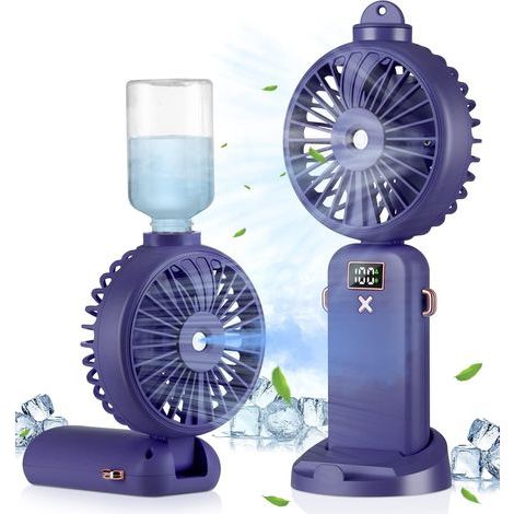 Portable Misting Fan, Rechargeable, 5 Speeds, 90° Foldable, Ideal for Camping, Home and Office, Purple