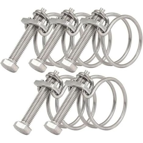 Ein Set aus 5 Doppeldraht-Schlauchschellen, 45–50 mm, Edelstahl 201, universelle Befestigung für Sanitärrohre (1/5)