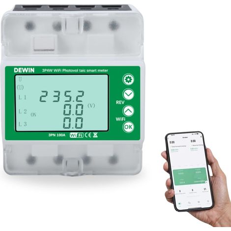 Compteur d'électricité 3 Phases, Compteur de Courant Triphasé Rail DIN Compteur Photovoltaïque Interrupteur de réenclenchement triphasé Protecteur de réenclenchement Intelligent 100A (1/5)