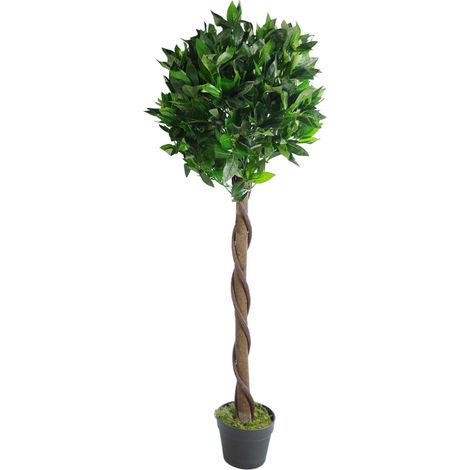 120cm (4ft) Twist Natural Trunk Artificial Topiary Bay Laurel Ball Tree (1/5)