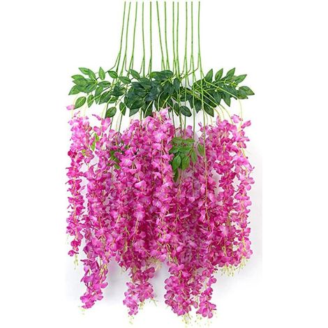 Simulation de Fleurs de glycine, rotin décoratif Violet Promenade, rose (12 bâtons), 110 cm,Fleurs pour Maison Cour Clôture,pour décoration de fête de Mariage (1/5)