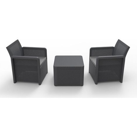 Garten/Terrasse Set 2 Sessel + 1 Tisch Nassau Tête-à-Tête, Anthrazit