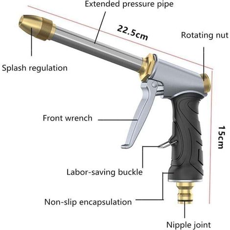 Pistola ad acqua ad alta pressione, pistola ad acqua ad alta pressione rivestita in gomma, spazzola per irrigazione da giardino, strumento per autolavaggio TONCHEAN (1/5)