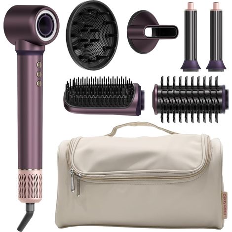 Air Styler 7 en 1, Seche Cheveux Ionique, Brosse Soufflante, Boucleur A Cheveux, Brosse Chauffante, Diffuseur Cheveux, Doux Pour Les, Convient À Tous Les Types De Cheveux,Gris orangé